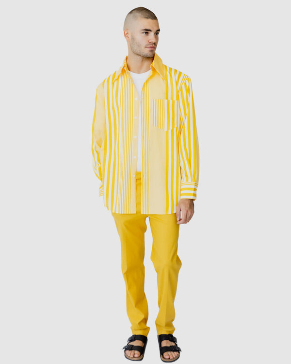 Justin Cassin Pedro Striped Casual Shirt Yellow