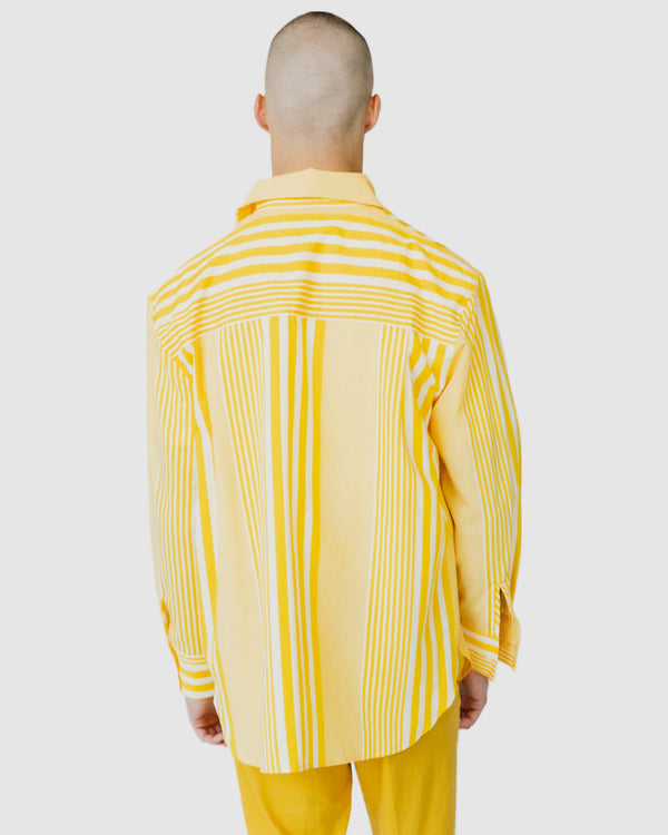 Justin Cassin Pedro Striped Casual Shirt Yellow