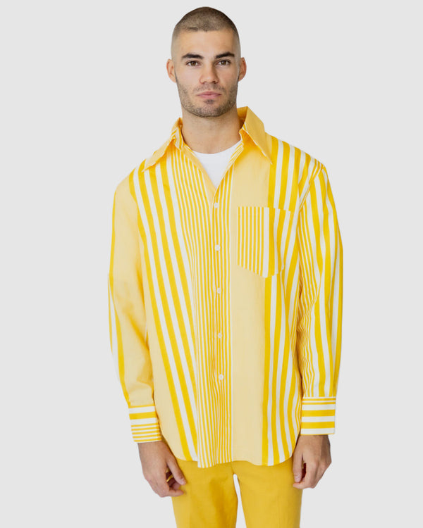 justin cassin Pedro Striped Casual Shirt Yellow