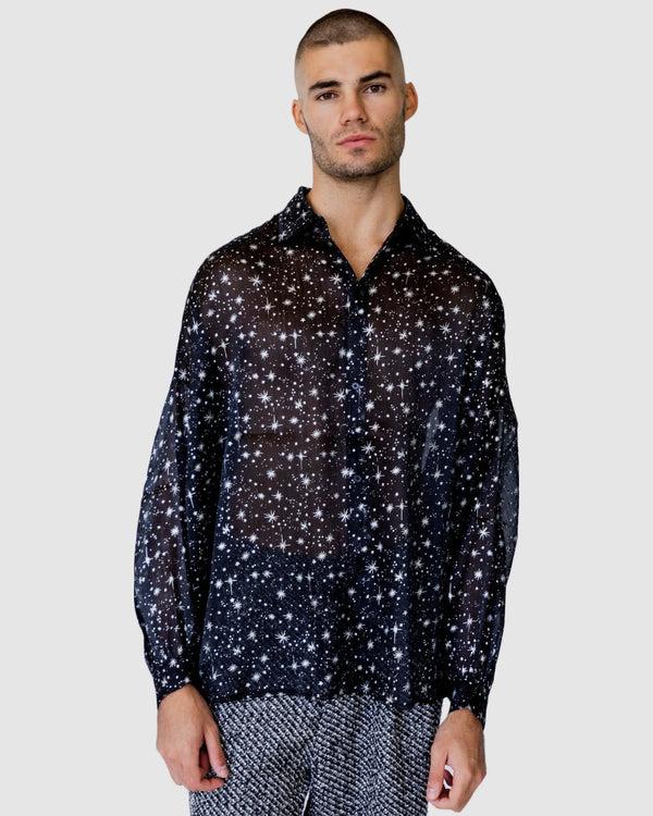 justin cassin Starboy Star Sheer Shirt Black
