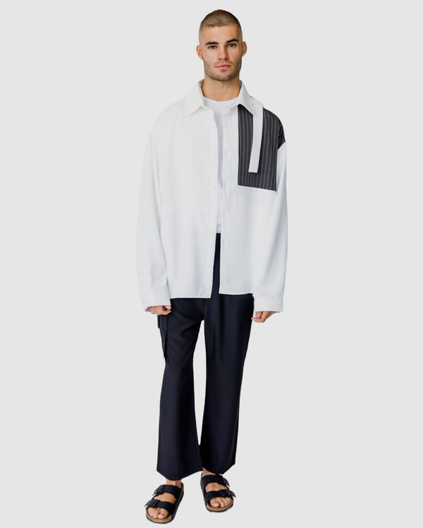 Justin Cassin Tatum Pinstripe Block Shirt White