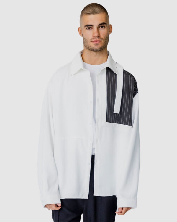 justin cassin Tatum Pinstripe Block Shirt White