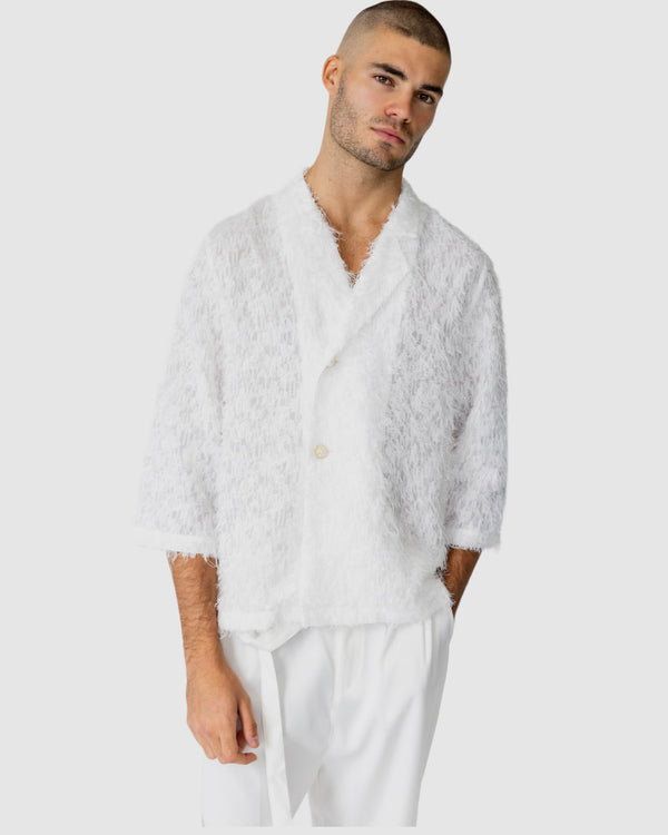 justin cassin Vanity Sheer Stripe Top White