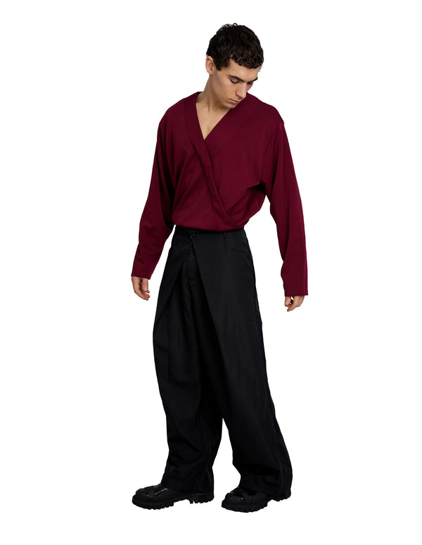 Justin Cassin Merin Double Pleated Wide Pants Black
