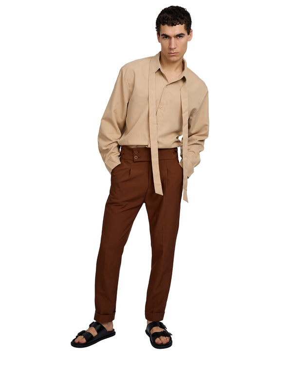 Justin Cassin Vittori High Waist Cropped Pants Brown