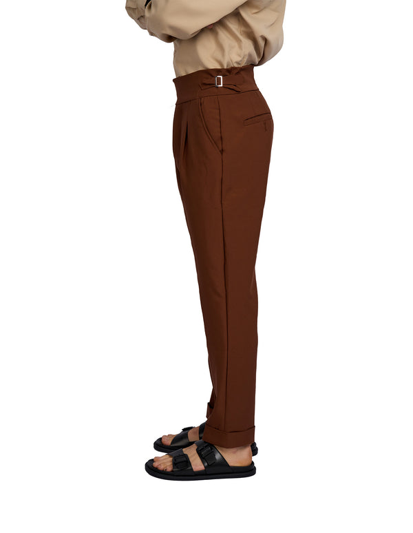 Justin Cassin Vittori High Waist Cropped Pants Brown
