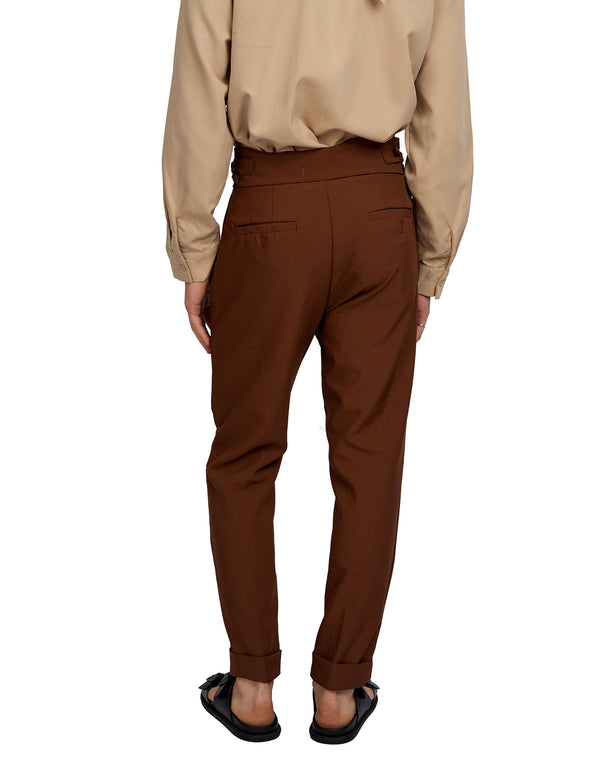 Justin Cassin Vittori High Waist Cropped Pants Brown