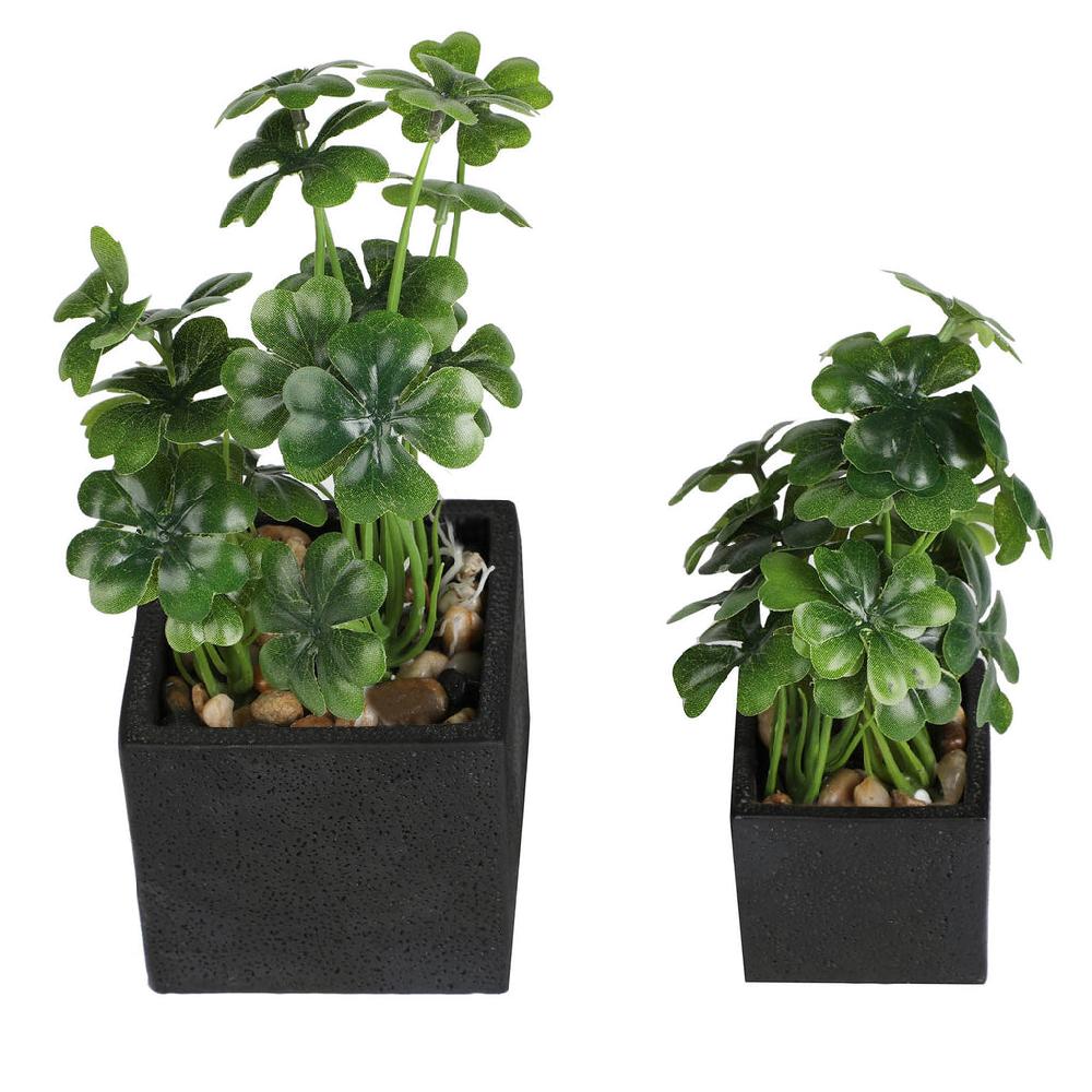 K Cliffs Artificial Desktop Plant Faux Tabletop Greenery In Square Black Cement Plant Pots For Office And Home Décor Set Of 2