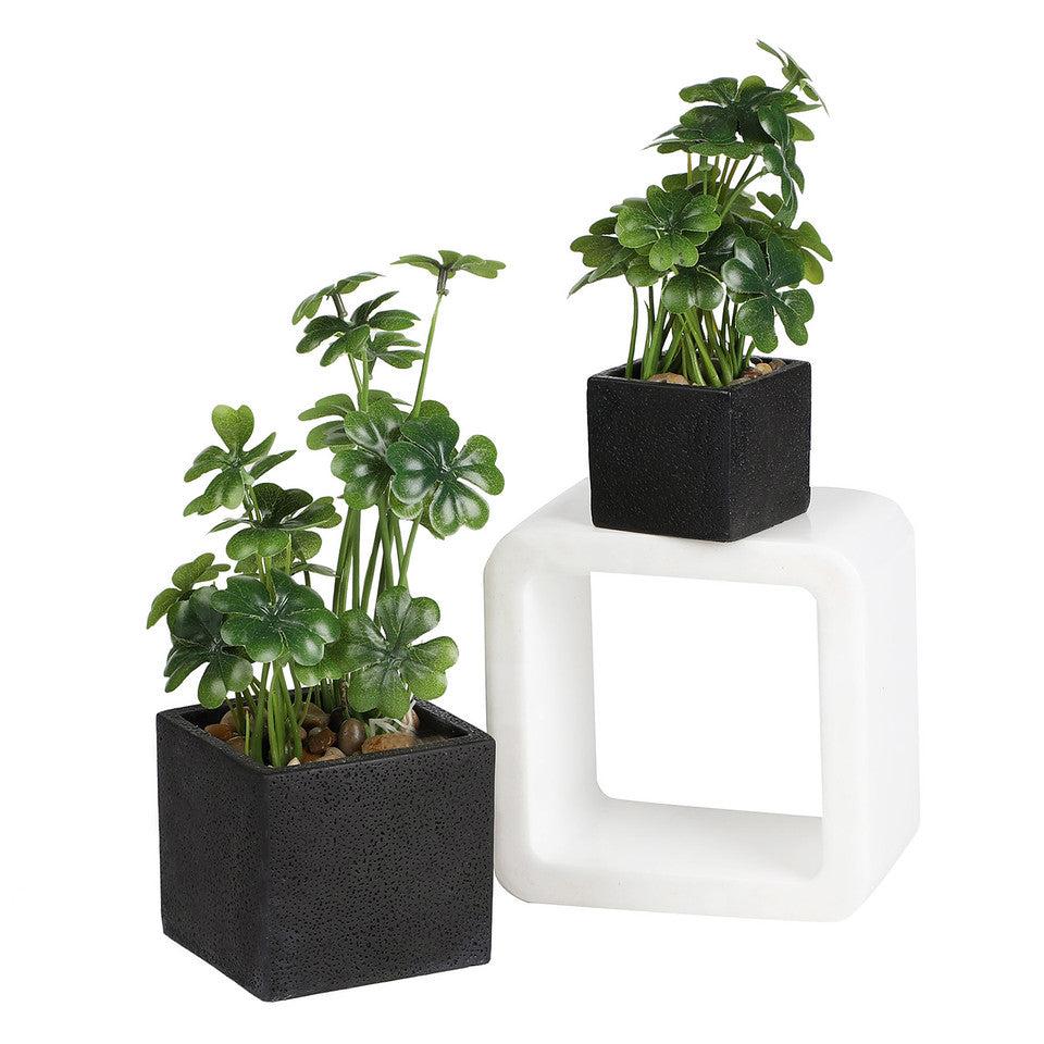 K Cliffs Artificial Desktop Plant Faux Tabletop Greenery In Square Black Cement Plant Pots For Office And Home Décor Set Of 2