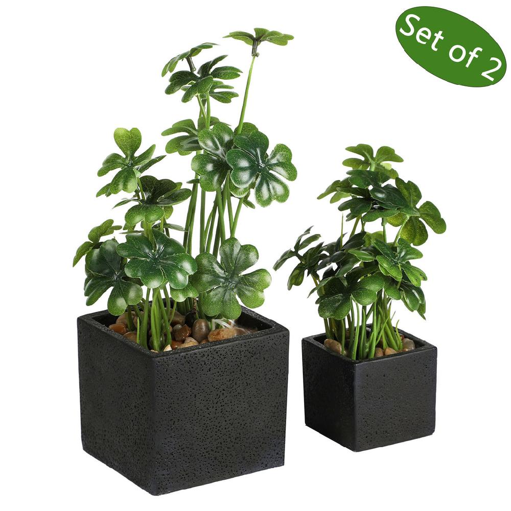 k cliffs Artificial Desktop Plant Faux Tabletop Greenery in Square Black Cement Plant pots for Office and Home décor Set of 2