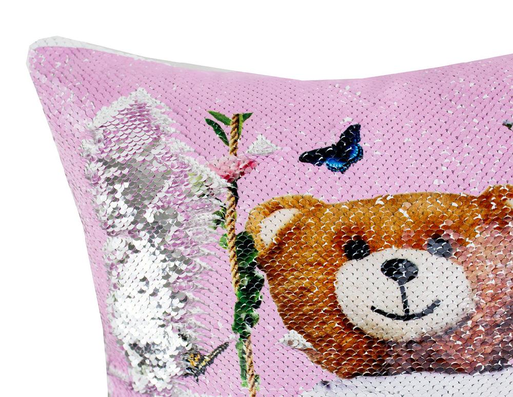 K Cliffs K-Cliffs 16"x16" Shiny Bear Sequin Reversible Magic Decorative Throw Pillow