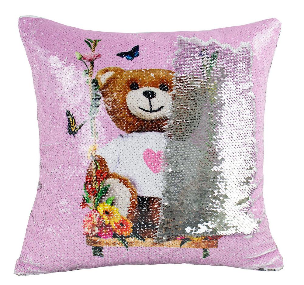 K Cliffs K-Cliffs 16"x16" Shiny Bear Sequin Reversible Magic Decorative Throw Pillow