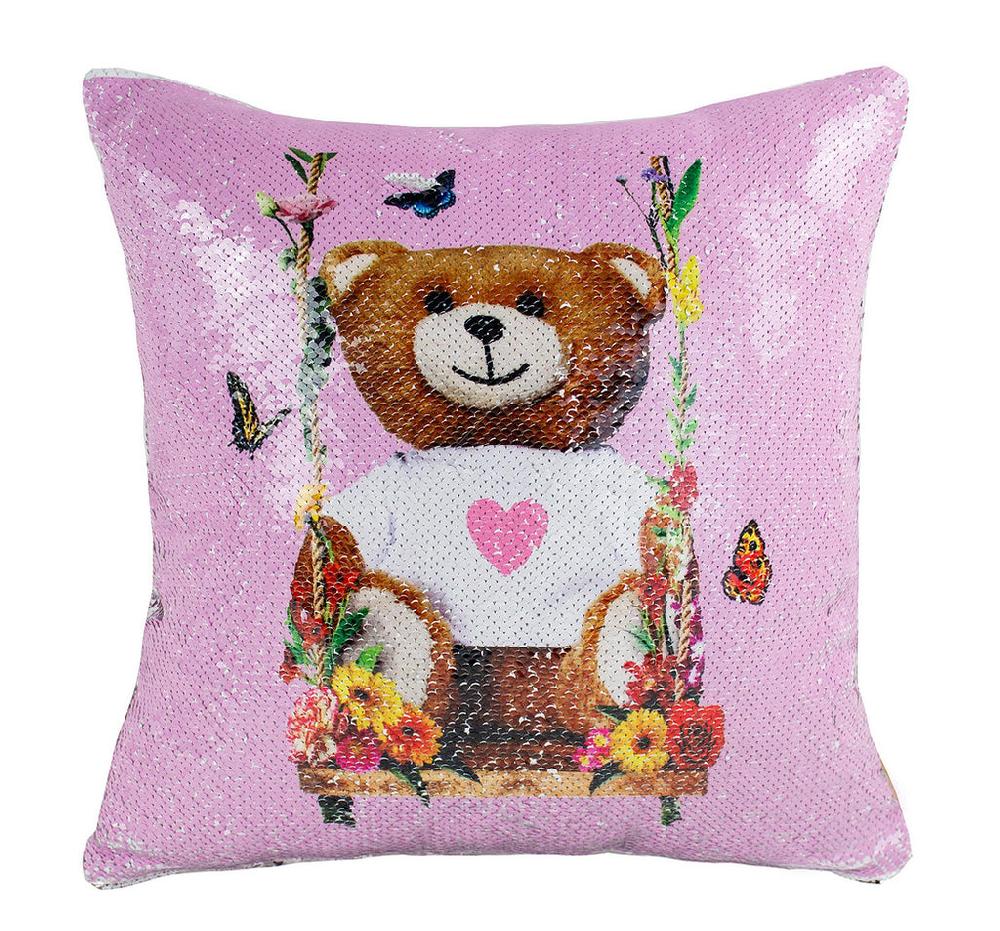 k cliffs K-Cliffs 16"x16" Shiny Bear Sequin Reversible Magic Decorative Throw Pillow