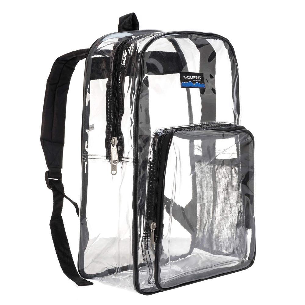 K Cliffs K-Cliffs 17" Clear School Backpack Simple See Through Bookbag
