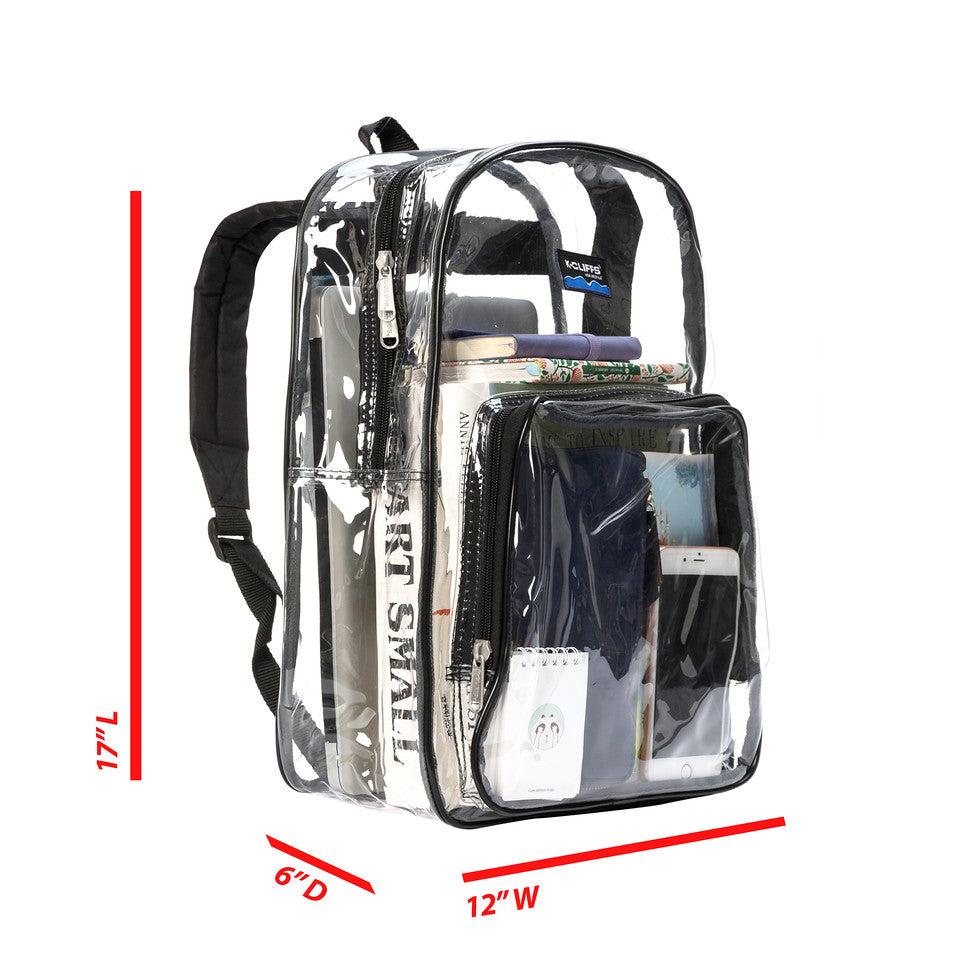 K Cliffs K-Cliffs 17" Clear School Backpack Simple See Through Bookbag