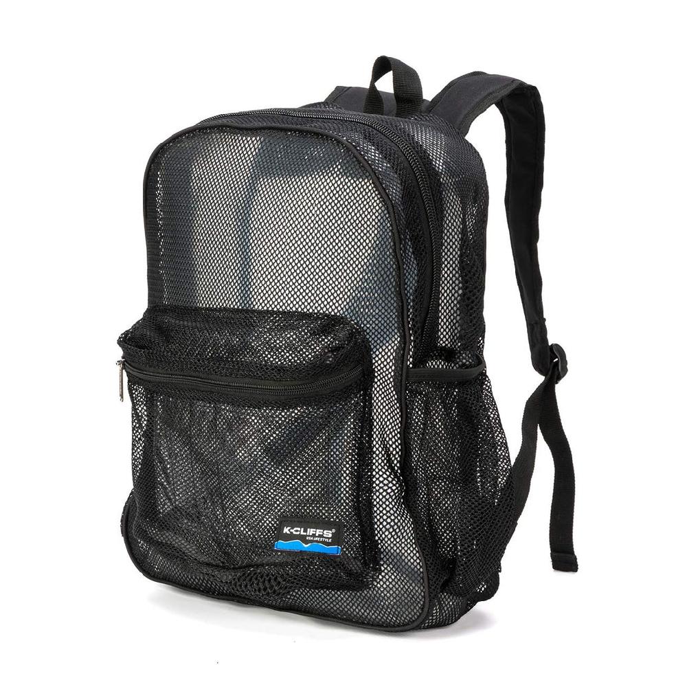 k cliffs K-Cliffs 17" Unisex See-Thru Mesh School Backpack Netted Gym Sports Daypack