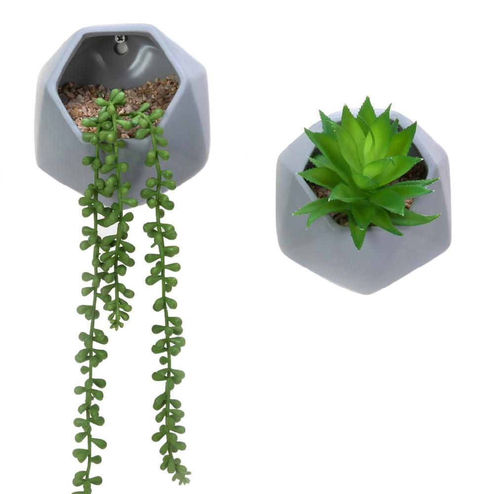 k cliffs K-cliffs 2pcs Hexagonal Shape Mini Planter Pot Ceramic Wall Hanging Pots