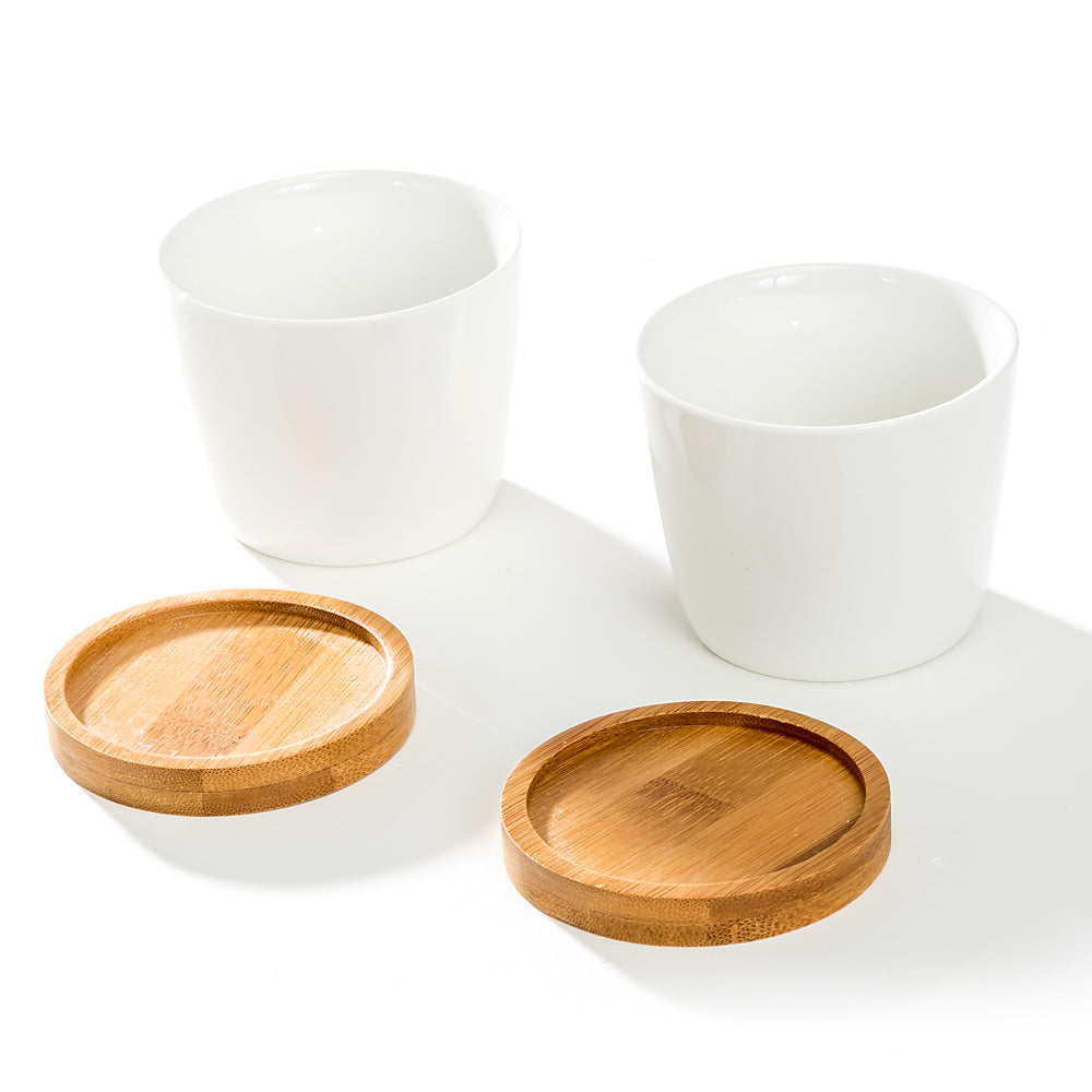 K Cliffs K-Cliffs 3.5 Inch White Oval Ceramic Succulent Pots With Bamboo Tray Set Of 2…