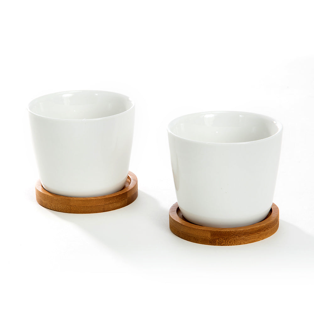 k cliffs K-Cliffs 3.5 inch White Oval Ceramic Succulent Pots With Bamboo Tray Set of 2…