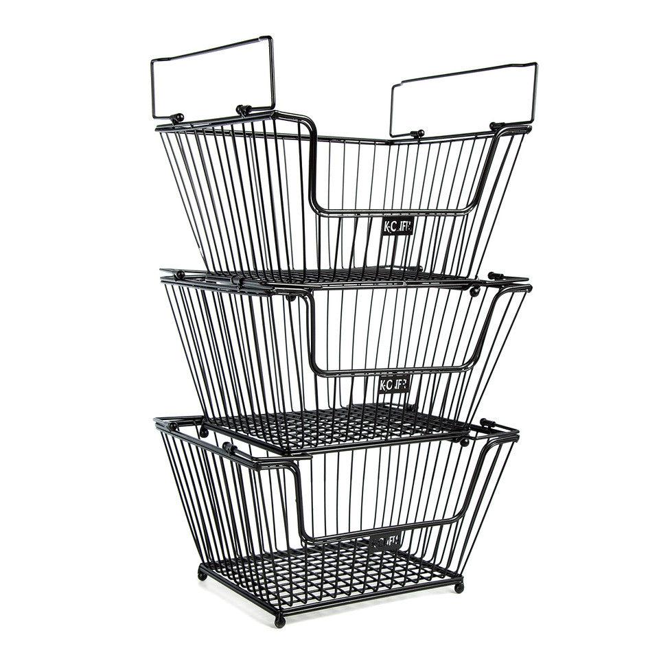K Cliffs K-Cliffs 3 Tier Metal Storage Basket Heavy Duty Produce Organize R Pantry Grocery Fruit Holder Antique Black