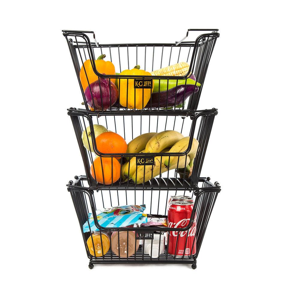 k cliffs K-Cliffs 3 Tier Metal Storage Basket Heavy Duty Produce Organize r Pantry Grocery Fruit Holder Antique Black