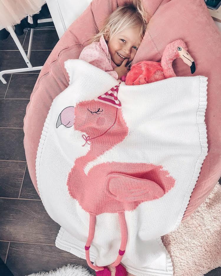 K Cliffs K-Cliffs 3D Flamingo Baby Knit Cotton Crib Throw Blanket Cover Wrap Unisex