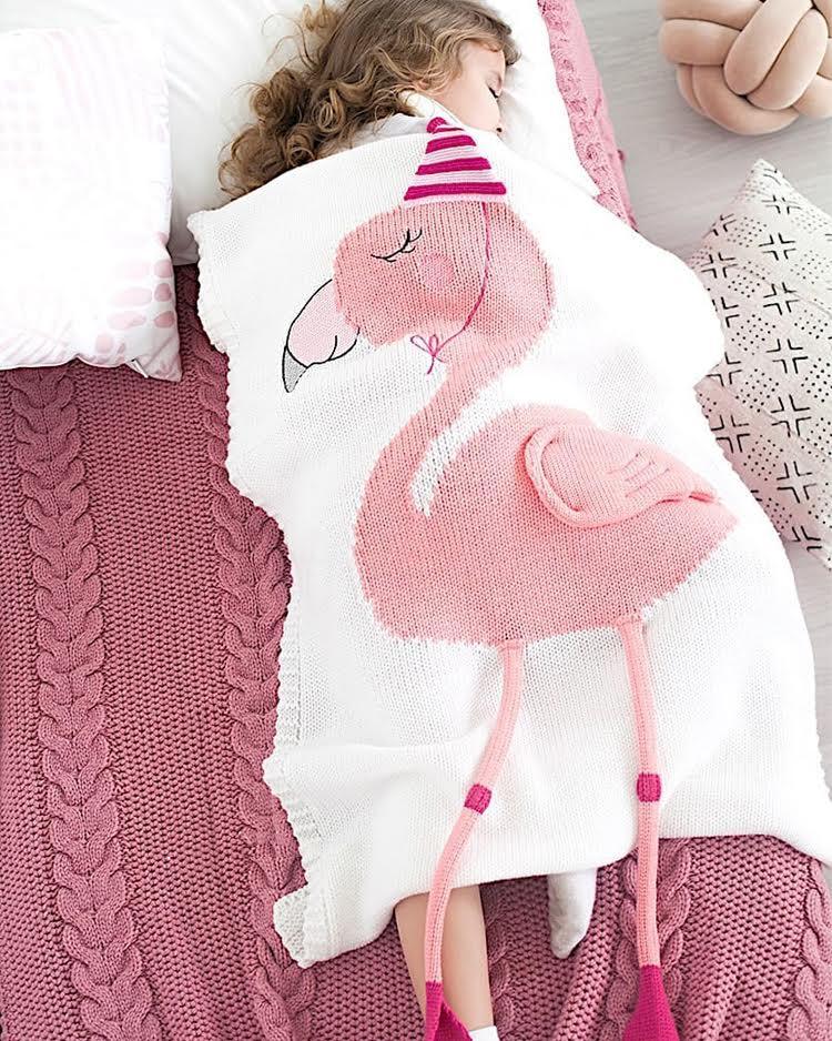 k cliffs K-Cliffs 3D Flamingo Baby Knit Cotton Crib Throw Blanket Cover Wrap Unisex