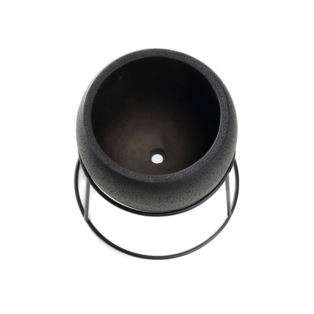 K Cliffs K-Cliffs 5.6 Inch Black Round Cement Pot W/ Black Metal Rack Plant Stand Holder
