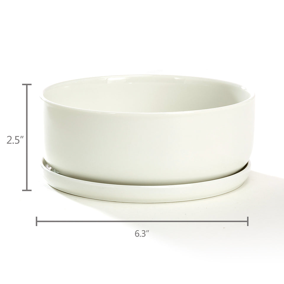K Cliffs K-Cliffs 6.3 Inch White Round Bowl Pot W/ Saucer Ceramic Succulent Planter