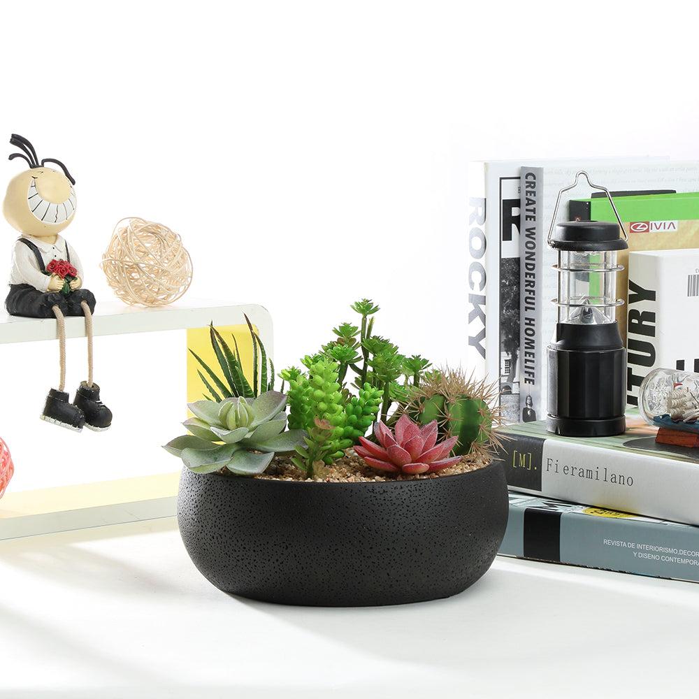 k cliffs K-Cliffs 8.9 inch Modern Black Round Cement Succulent Planter Pot