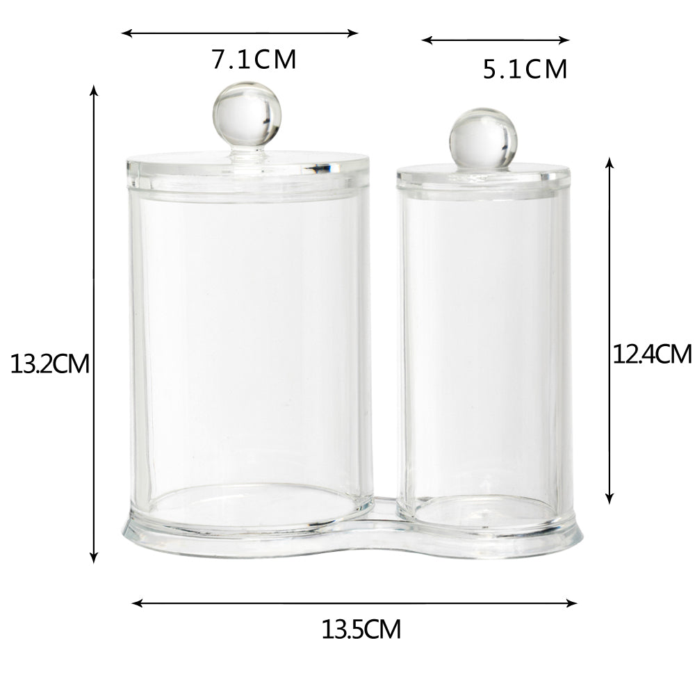 K Cliffs K-Cliffs Acrylic Cotton Ball And Swab Holder/Attached Containers With Separate Lids