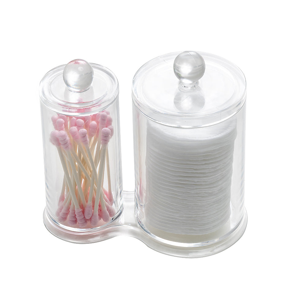 K Cliffs K-Cliffs Acrylic Cotton Ball And Swab Holder/Attached Containers With Separate Lids