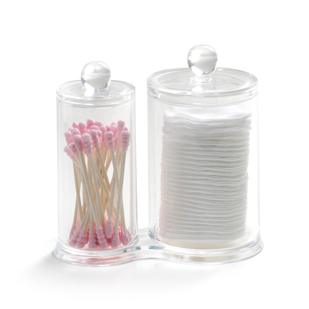 k cliffs K-Cliffs Acrylic Cotton Ball and Swab Holder/Attached Containers with Separate Lids