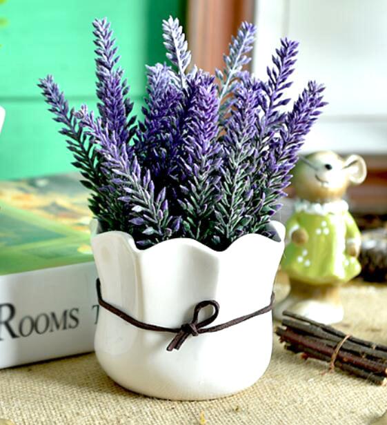 k cliffs K-Cliffs Artificial Lavender Potted Purple Flowers in a 7.5" White Ceramic Pot