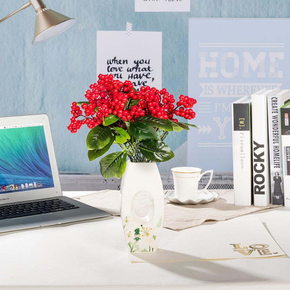 K Cliffs K-Cliffs Artificial Red Berries 3pcs Unpotted Shrubs With Green Leaves Bouquets