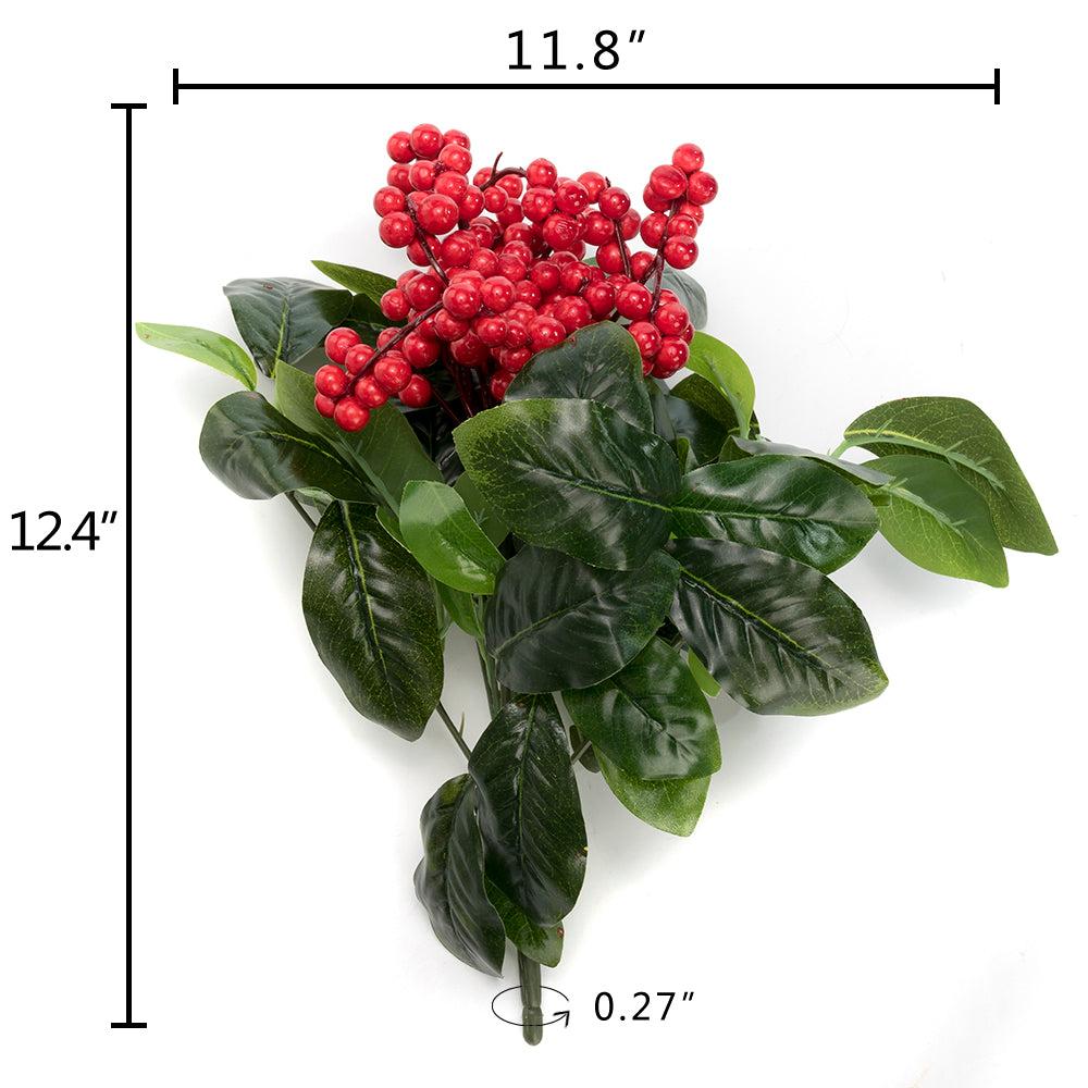 k cliffs K-Cliffs Artificial Red Berries 3pcs Unpotted Shrubs with Green Leaves Bouquets