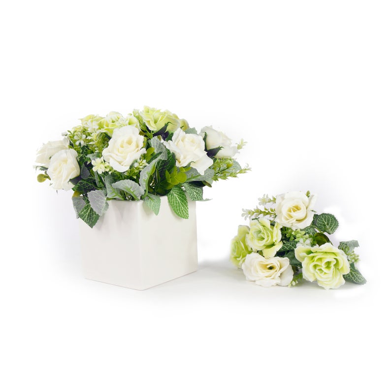 K Cliffs K-Cliffs Beautiful Elegant Faux Rose Centerpiece In White Vase