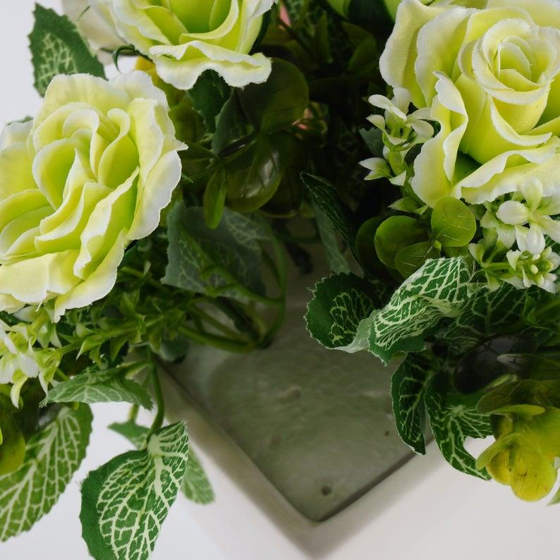 K Cliffs K-Cliffs Beautiful Elegant Faux Rose Centerpiece In White Vase