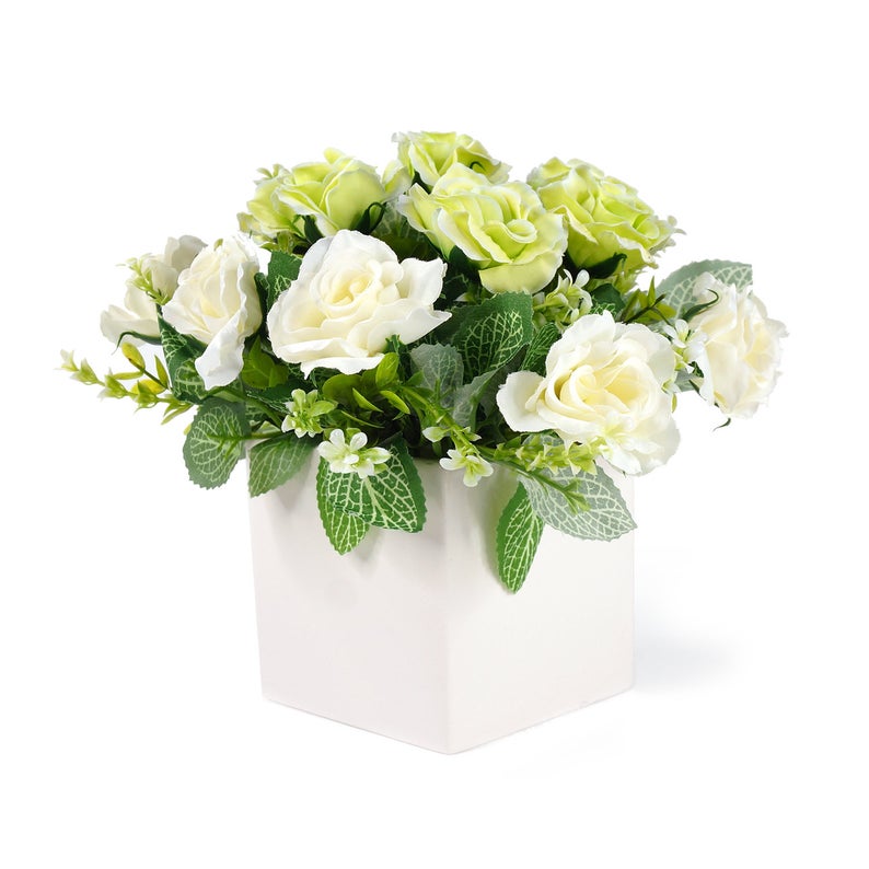 k cliffs K-Cliffs Beautiful Elegant Faux Rose Centerpiece in White Vase