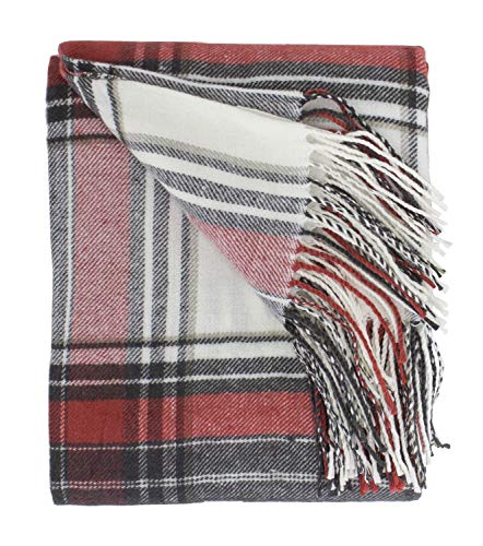 K Cliffs K-Cliffs Classic Color Plaid Pattern Tassel Trim Throw Blanket 50 X 60 Inch