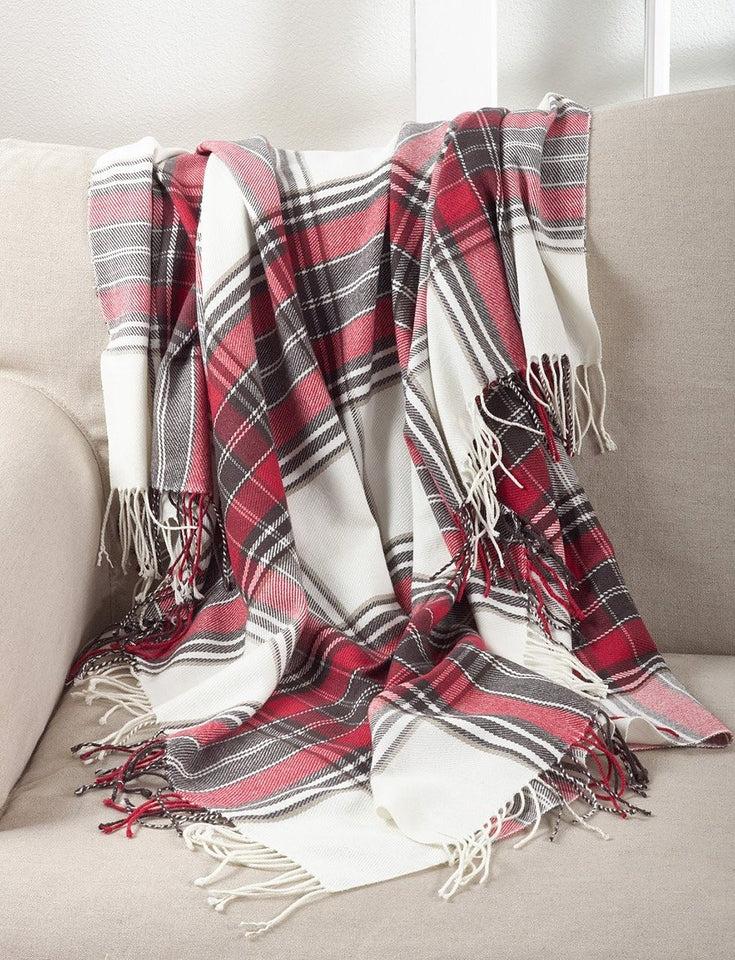 k cliffs K-Cliffs Classic Color Plaid Pattern Tassel Trim Throw Blanket 50 x 60 Inch