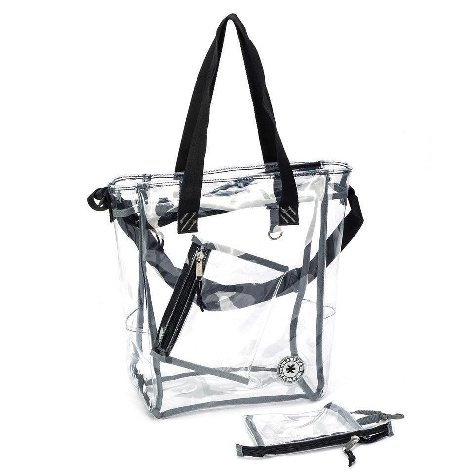 K Cliffs K-Cliffs Clear Tote See Through Messenger Work Bag Zippered Bookbag With Cell Phone Pouch & Coin Pouch