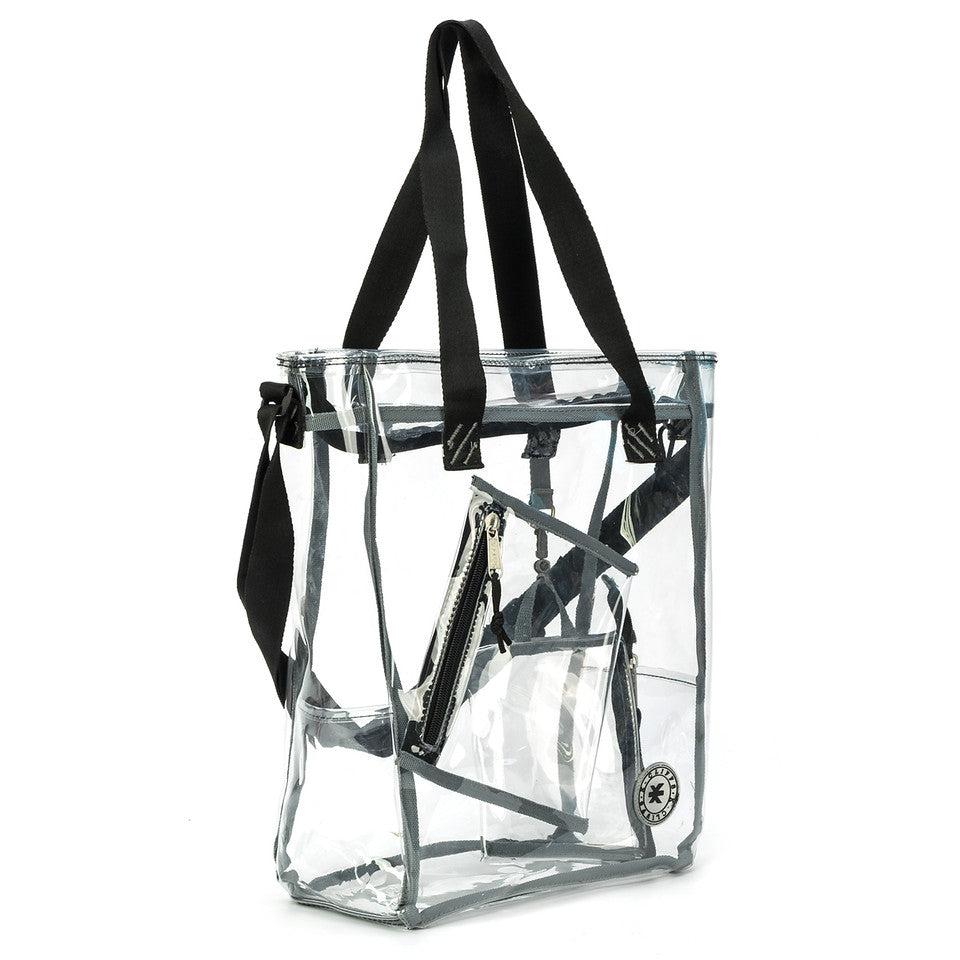 K Cliffs K-Cliffs Clear Tote See Through Messenger Work Bag Zippered Bookbag With Cell Phone Pouch & Coin Pouch