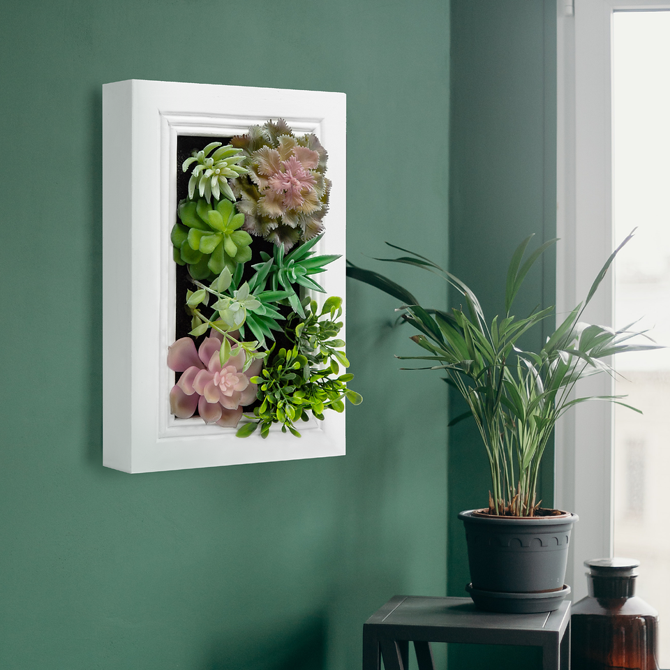 k cliffs K-Cliffs DIY Kit Artificial Succulent Wall Art Wood Frame with Realistic Faux Plant Wall Hanging