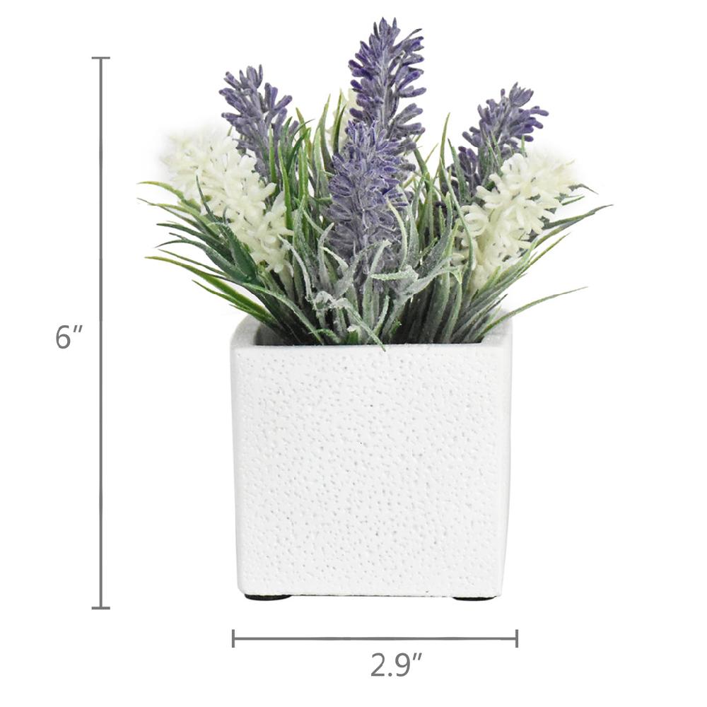 K Cliffs K-Cliffs Faux Lavender And White Flowers In 2.9 Inch White Cement Pot Set Of 3