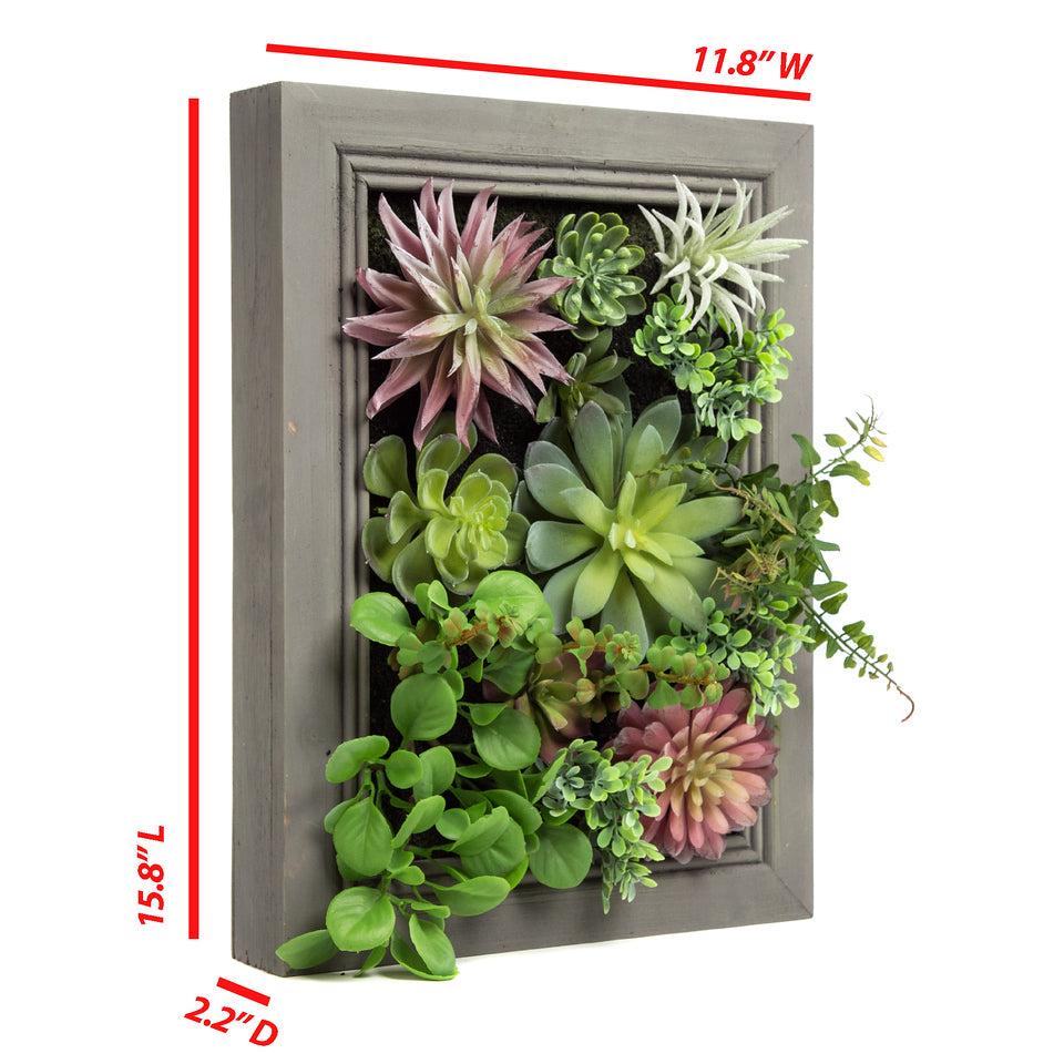 K Cliffs K-Cliffs Hanging Wall Artificial Plants 3D Artificial Succulent Plants Wall Hanging Plants With Rectangle Wooden Frame