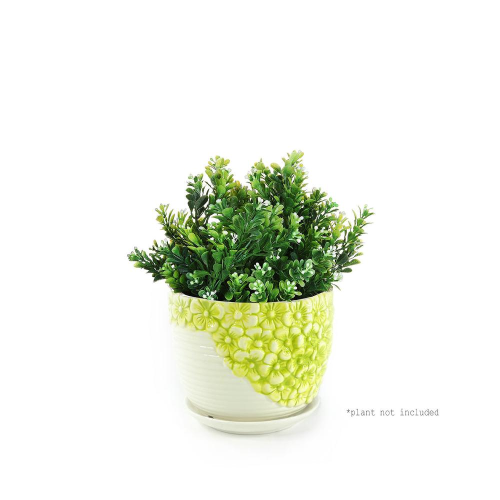 K Cliffs K-Cliffs Lime Yellow Daisies Ceramic Plant Pots 3 Set W/ Water Draining Hole And Saucer