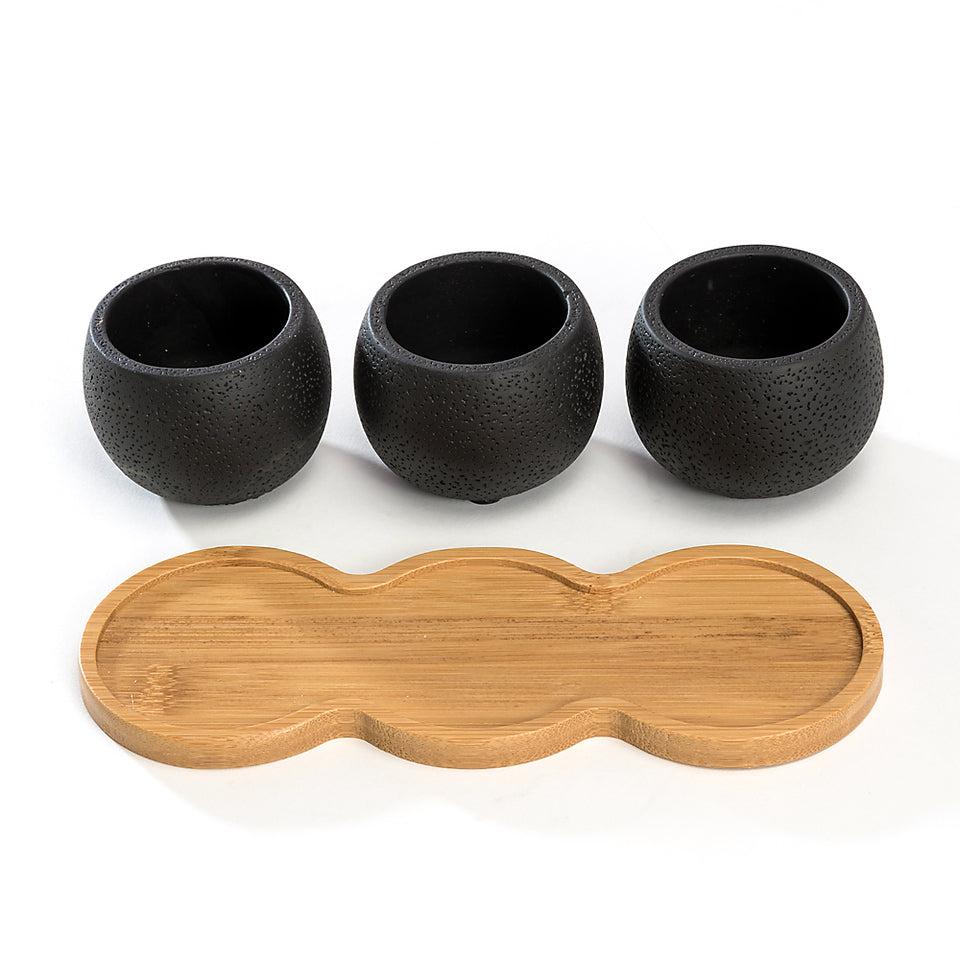 K Cliffs K-Cliffs Mini Black Cement Plant Pots With Bamboo Saucer And Drainage Hole Set Of 3