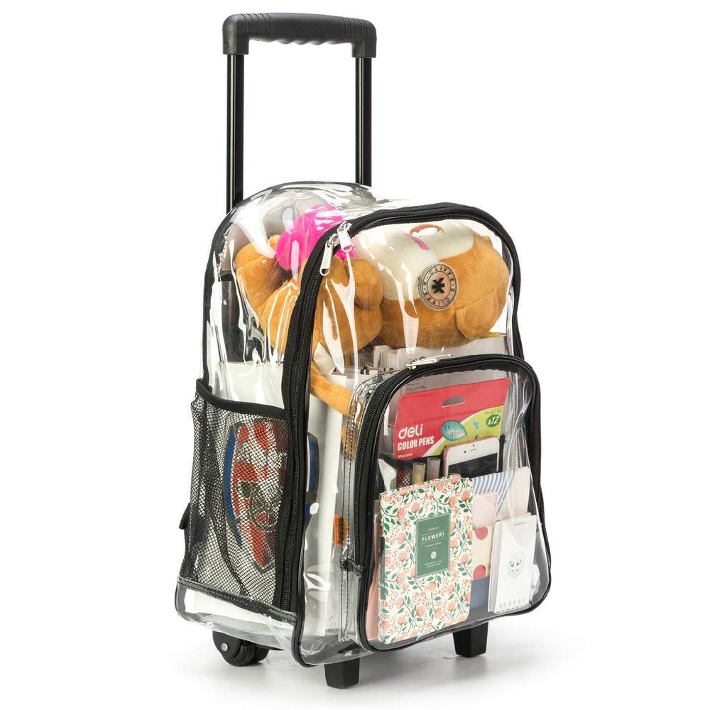 K Cliffs K-Cliffs Rolling Clear School Backpack Heavy Duty See Through With Wheels