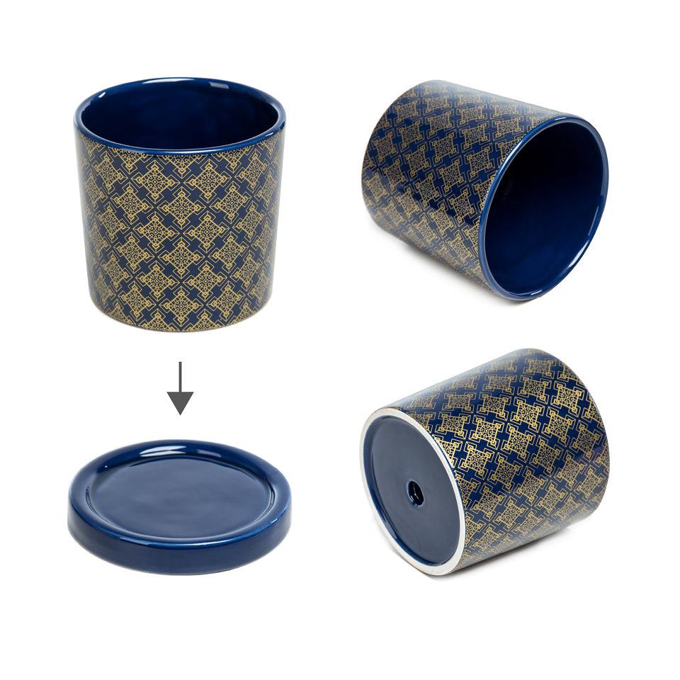 K Cliffs K-Cliffs Set Of 2 Blue Moroccan Pattern Round Ceramic Planters For Succulents